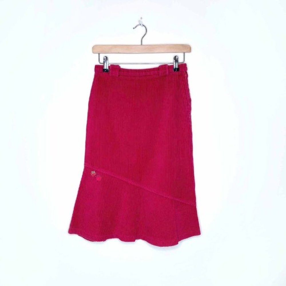 vintage corduroy fruit patch peplum hem skirt - size xs